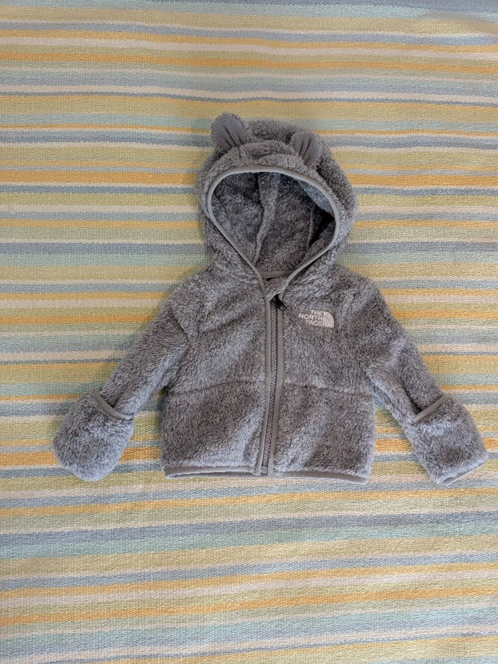 The North Face Baby Size 0-3M Grey Bear Ears Sherpa Fleece Full Zip Hoodie Jacke